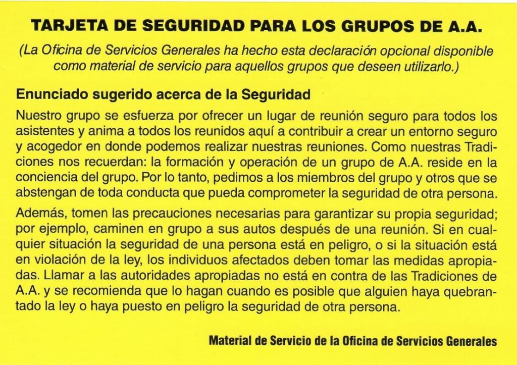 tarjeta de seguridad